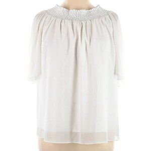T Tahari Stunning Sheer White Blouse with Textured Neckline
